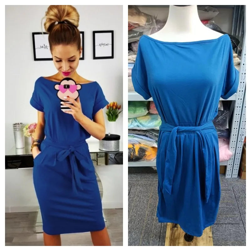 New Summer Casual Short Sleeve O-Neck Striped Oversize Women Dresses Slim Bodycon Dress Female Solid Pockets Midi Cotton Dress New Summer Casual Short Sleeve O-Neck Striped Oversize Women Dresses Slim Bodycon Dress Female Solid Pockets Midi Cotton Dress